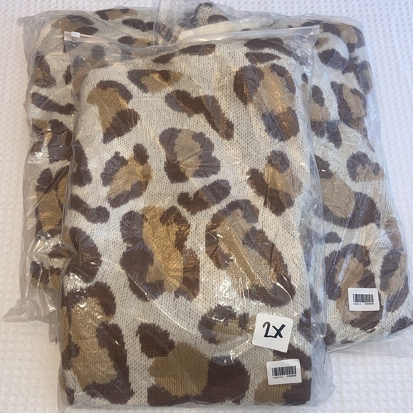 NEW! Cream Tan Brown Leopard Open Cardigan Sweater S L 1X 2X - Picture 9 of 12